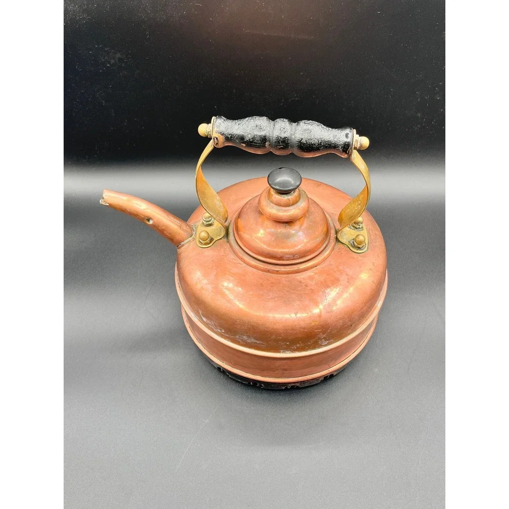 Vtg Simplex Patent Tea Kettle Solid Copper Made In‎ England 4007-402190 Wood